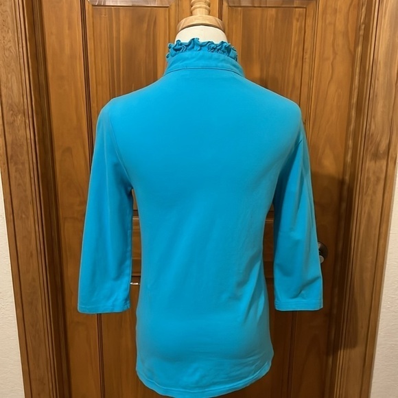 Tracy Negoshian Turquoise Ruffle Neck Polo Size S - Picture 5 of 6